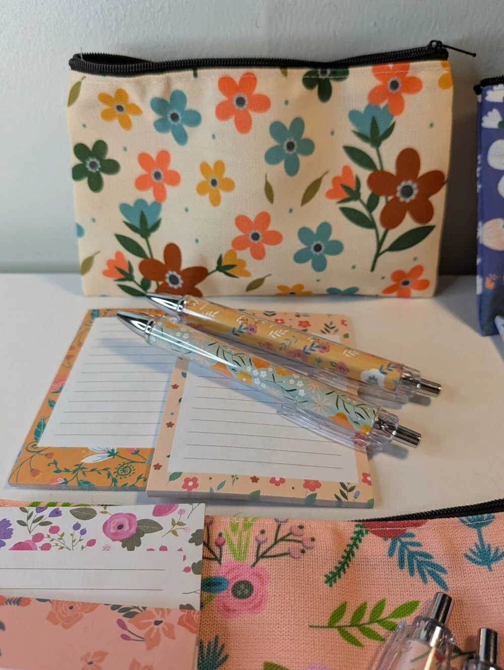Floral Stationery Set - Pencil Case, Notepad & Matching Pens Bundle